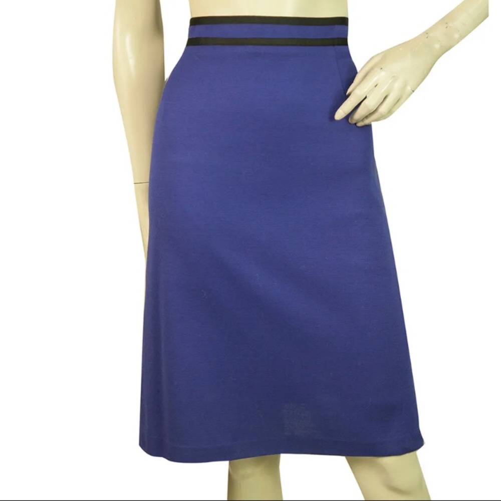 Max Mara Blue Cotton Knit Knee Length A- Line Back Zipper Skirt Size